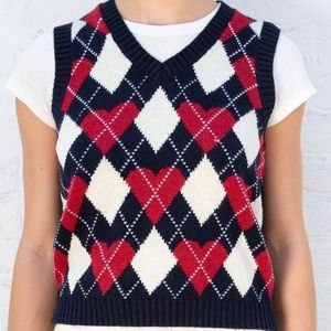 Brandy Melville Navy Blue Heart Argyle Sweater Vest